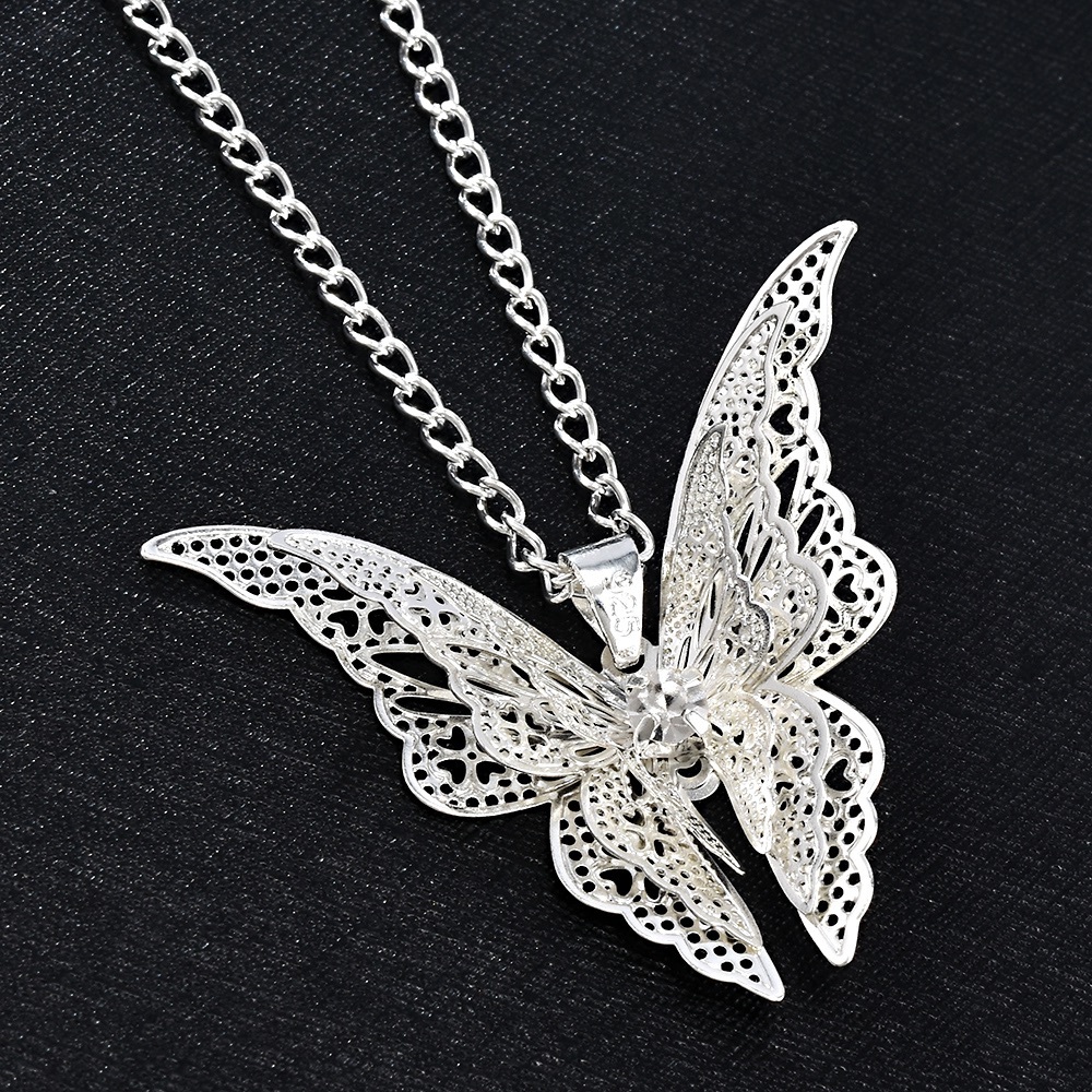 Beautiful silver tone layered butterfly necklace